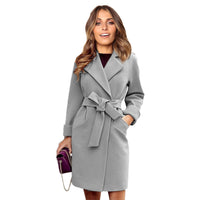 Long Double-Breasted Wool-Look Coat for Women - Elise-Grey-S-State of Style