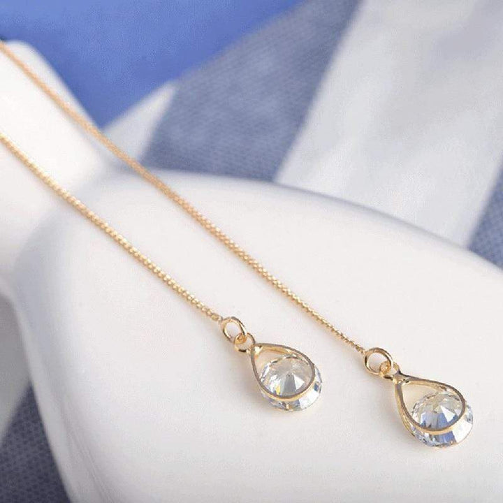 Long Drop Rhinestone Earrings - Isalyn-Gold (equal length)-State of Style