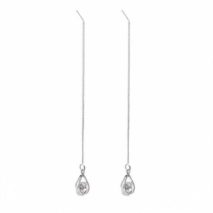Long Drop Rhinestone Earrings - Isalyn-Silver (equal length)-State of Style