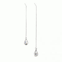 Long Drop Rhinestone Earrings - Isalyn-Silver (unequal length)-State of Style