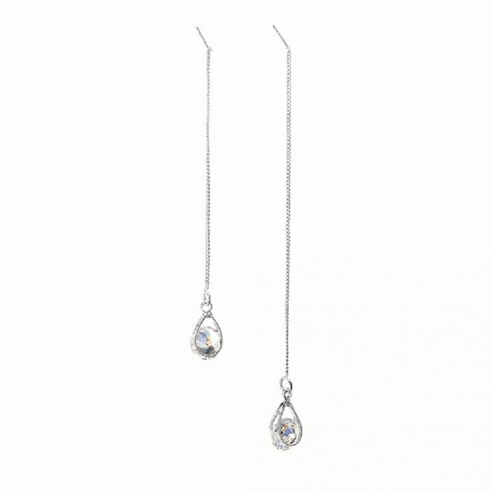 Long Drop Rhinestone Earrings - Isalyn-Silver (unequal length)-State of Style
