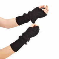 Long Fingerless Knitted Gloves - FlexiWarm-Black-1-State of Style