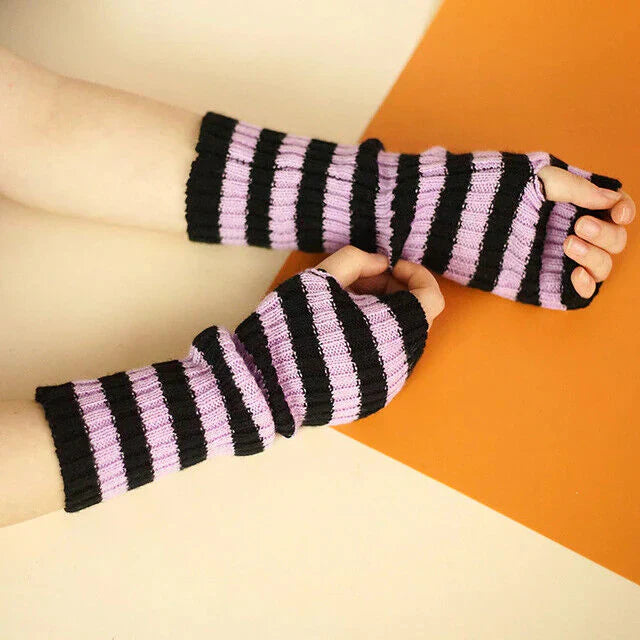 Long Fingerless Knitted Gloves - FlexiWarm-Black White-1-State of Style