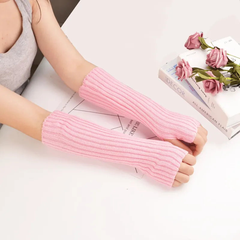 Long Fingerless Knitted Gloves - FlexiWarm-Pink-1-State of Style