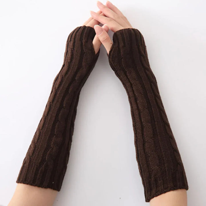 Long Fingerless Knitted Gloves - FlexiWarm-Twist White-1-State of Style