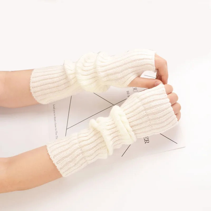 Long Fingerless Knitted Gloves - FlexiWarm-White-1-State of Style