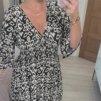 Long Floral Dress with V-neck – Liora-S-Black-State of Style