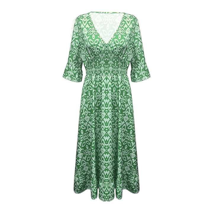 Long Floral Dress with V-neck – Liora-S-Red-State of Style