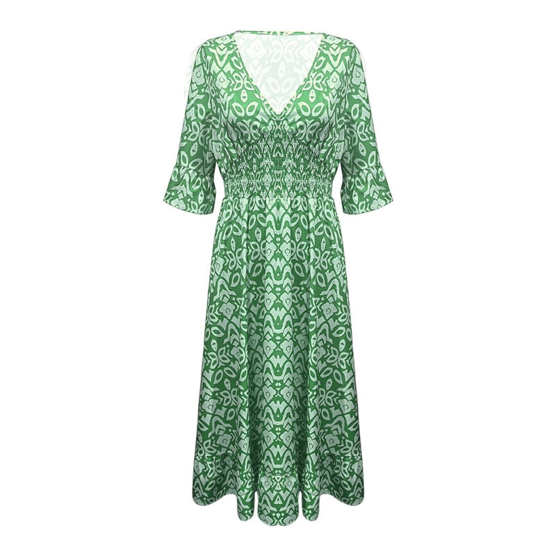 Long Floral Dress with V-neck – Liora-S-Red-State of Style