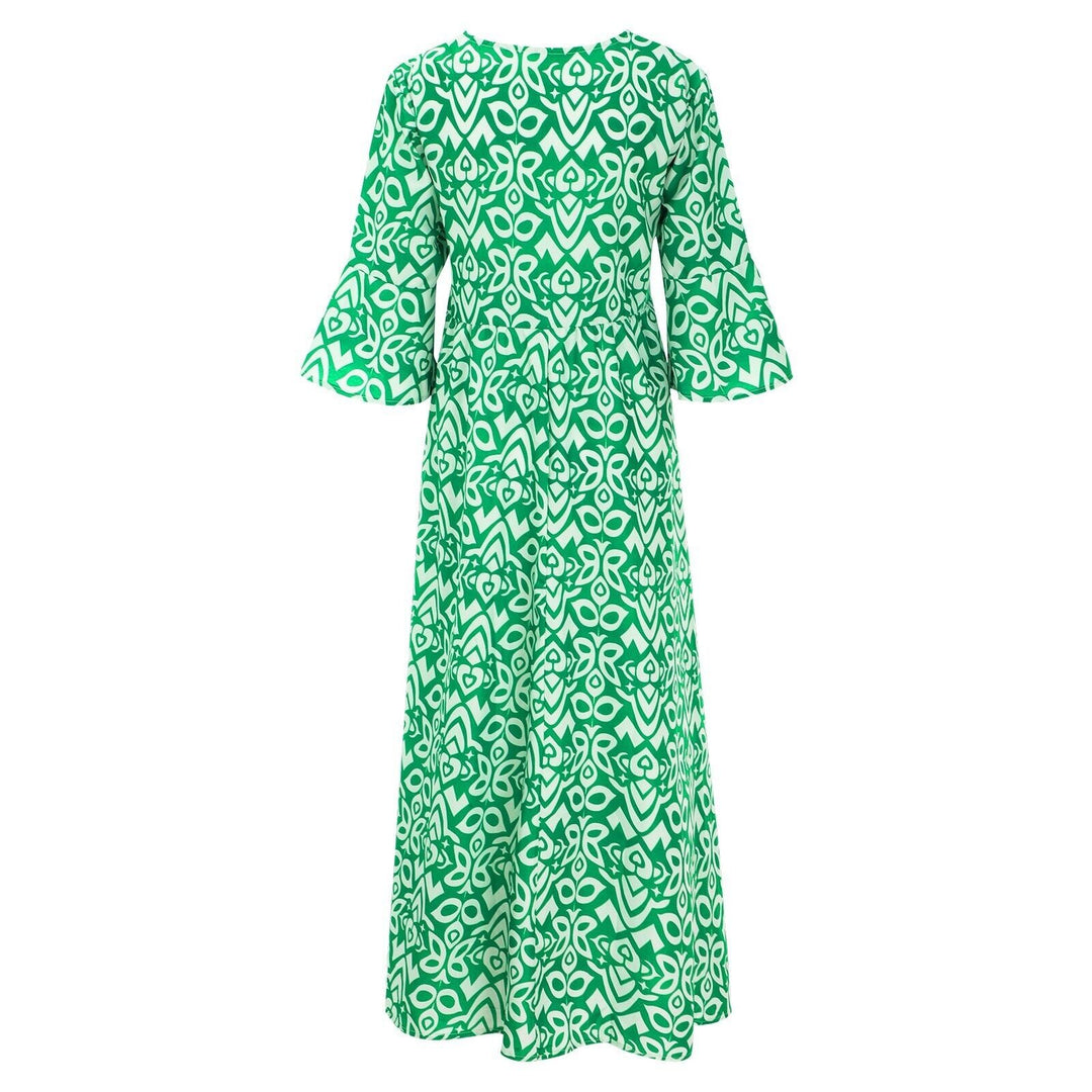 Long Floral Dress with V-neck – Liora-S-Red-State of Style