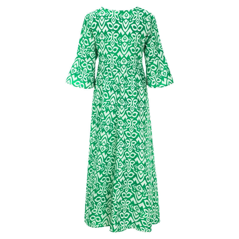 Long Floral Dress with V-neck – Liora-S-Red-State of Style