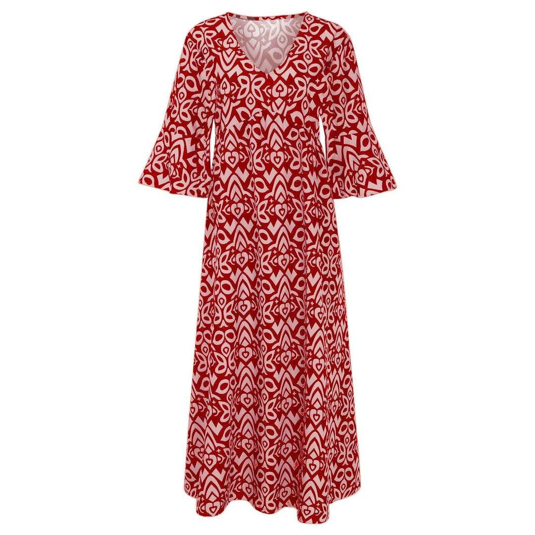 Long Floral Dress with V-neck – Liora-S-Red-State of Style