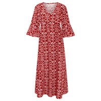 Long Floral Dress with V-neck – Liora-S-Red-State of Style
