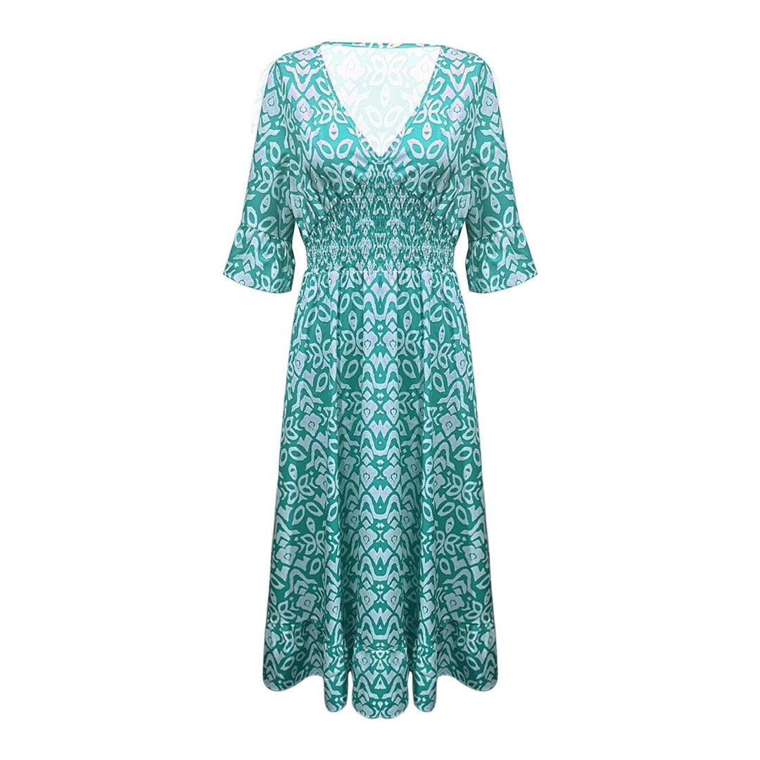 Long Floral Dress with V-neck – Liora-S-Red-State of Style