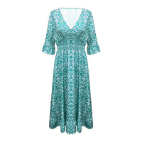 Long Floral Dress with V-neck – Liora-S-Red-State of Style