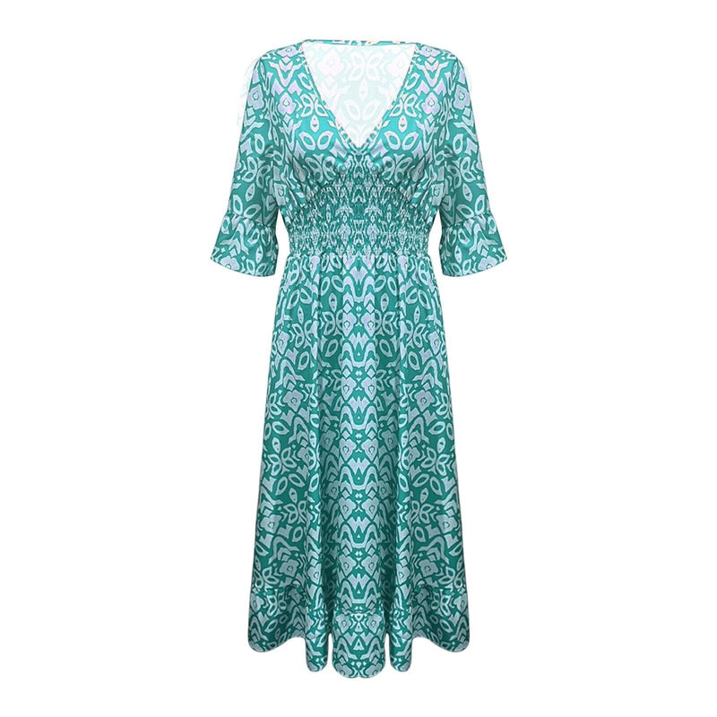 Long Floral Dress with V-neck – Liora-S-Red-State of Style