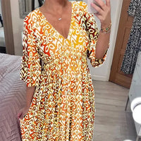 Long Floral Dress with V-neck – Liora-S-Yellow-State of Style