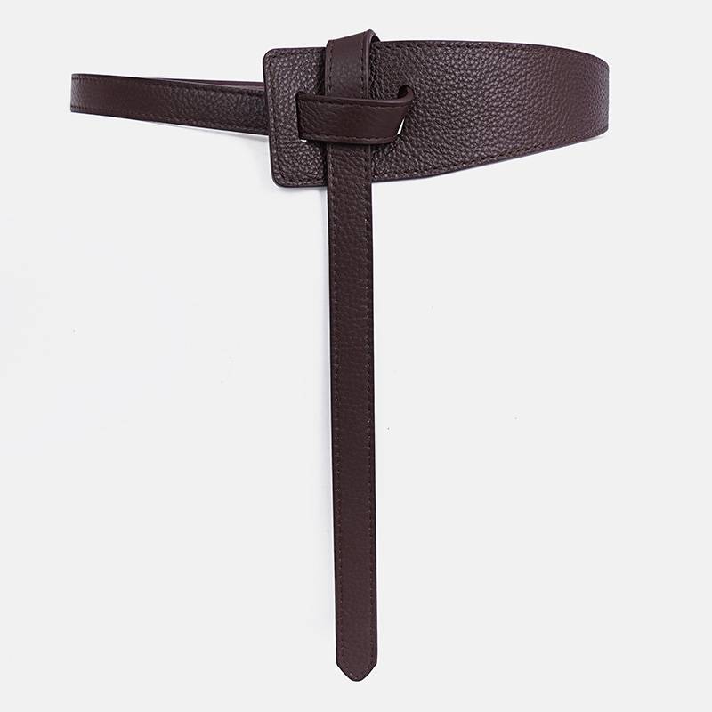 Long Knotted Leather Waist Belt-Coffee-State of Style
