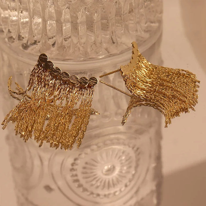Long Kwast Earrings - Amira-Gold-State of Style