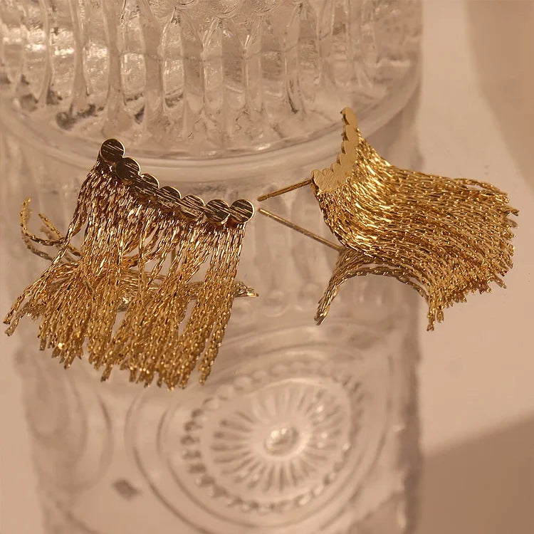 Long Kwast Earrings - Amira-Gold-State of Style