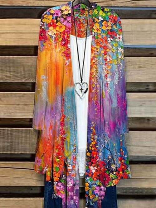 Long Ladies Cardigan with Floral Print – Liva-Orange-S-State of Style