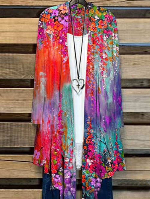 Long Ladies Cardigan with Floral Print – Liva-Red-S-State of Style