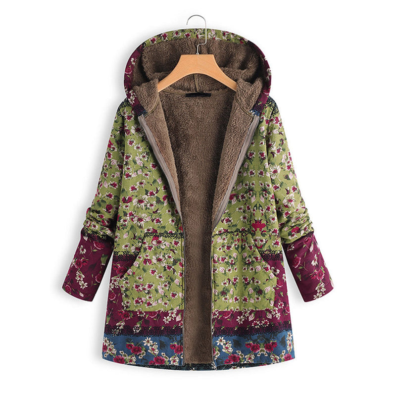 Long Ladies Teddy Coat with Hood - Seraphina-Green-S-State of Style