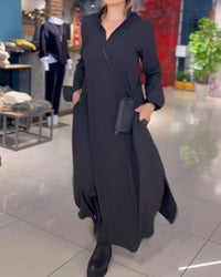 Long Loose Dress with Side Slit - Noémie-Black-S-State of Style