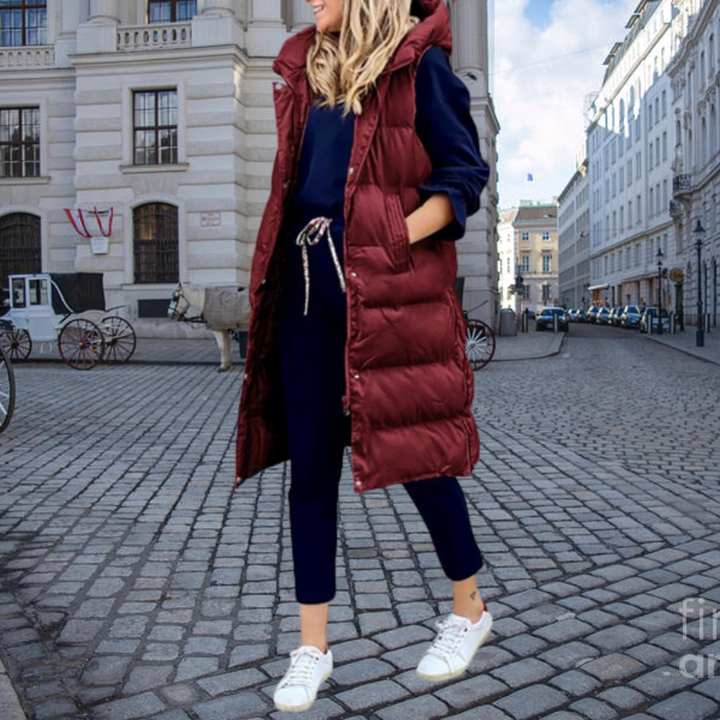 Long Padded Gilet with Hood and Pockets - Taylor-Bordeaux-S-State of Style