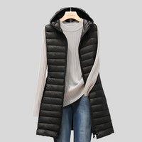 LONG PUFFY SLEEVELESS JACKET WITH ZIP-M-Black-State of Style