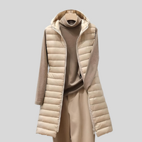 LONG PUFFY SLEEVELESS JACKET WITH ZIP-M-Khaki-State of Style