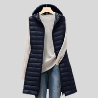 LONG PUFFY SLEEVELESS JACKET WITH ZIP-M-Navy Blue-State of Style