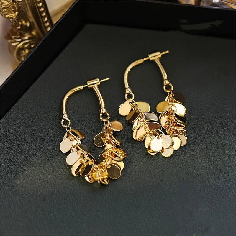 Long Sequin Tassel Earrings-GOLD-State of Style