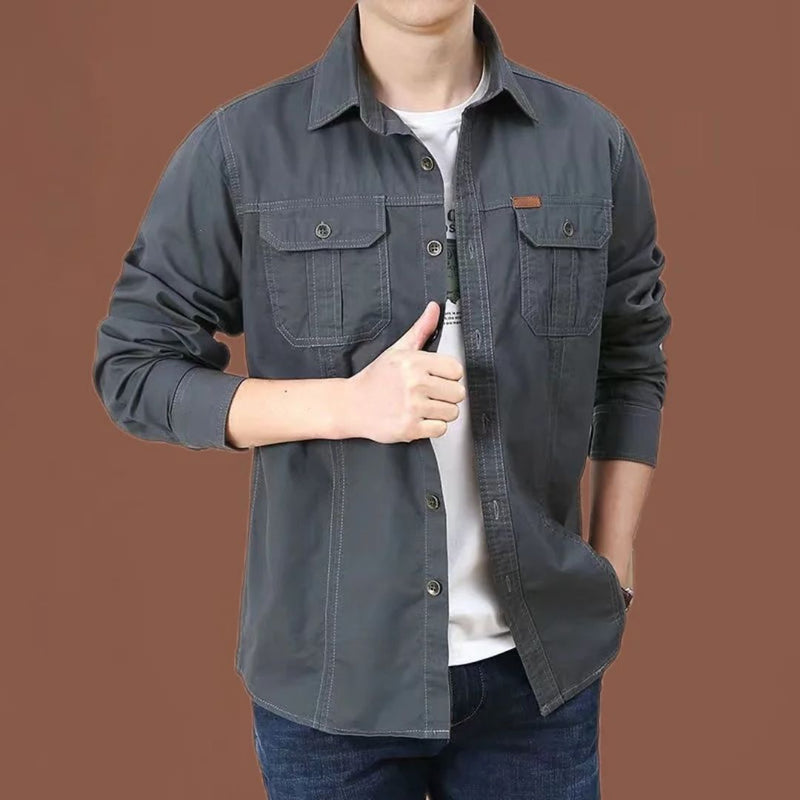 Long-Sleeve Cargo Shirt Gerald – Durable Military-Inspired Style-Grey-M-State of Style