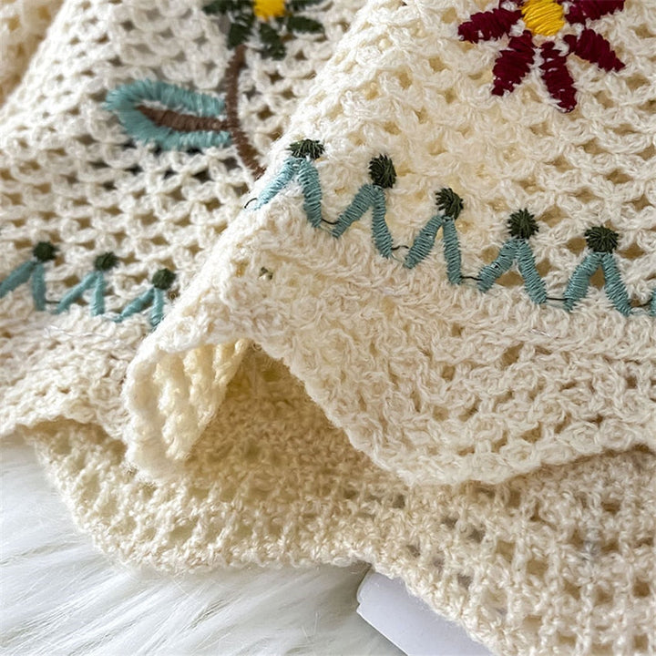 Long Sleeve Floral Cardigan | Elegant Lightweight Knitwear-White-One size fits all-State of Style