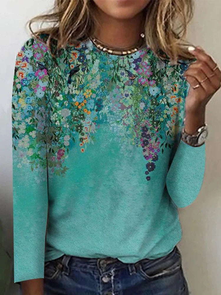 Long-Sleeve Floral Print T-Shirt - Liliane-S-State of Style
