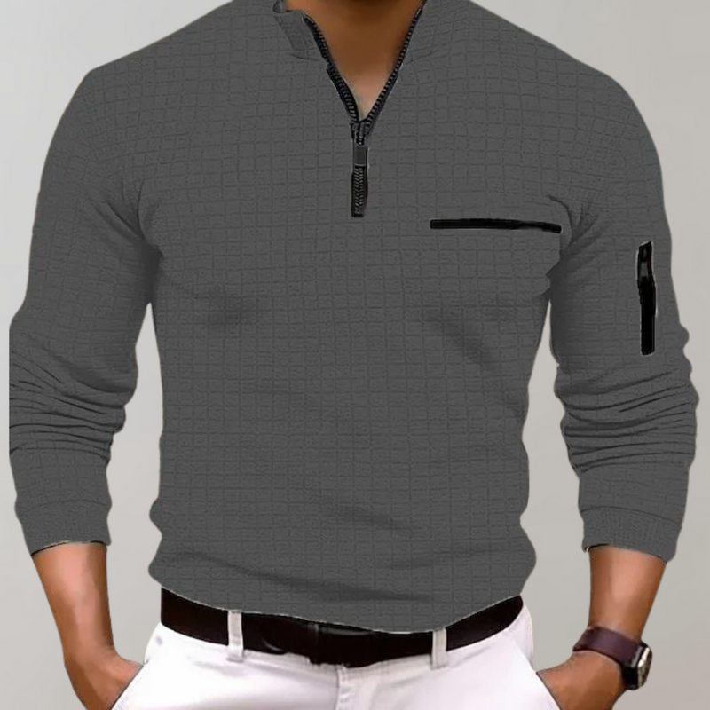 Long Sleeve Polo for Men - Jasper-Grey-S-State of Style
