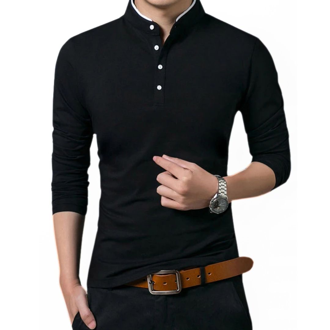 Long-Sleeve Polo Shirt Maxim – Business Casual & Breathable Comfort-Black-M-State of Style