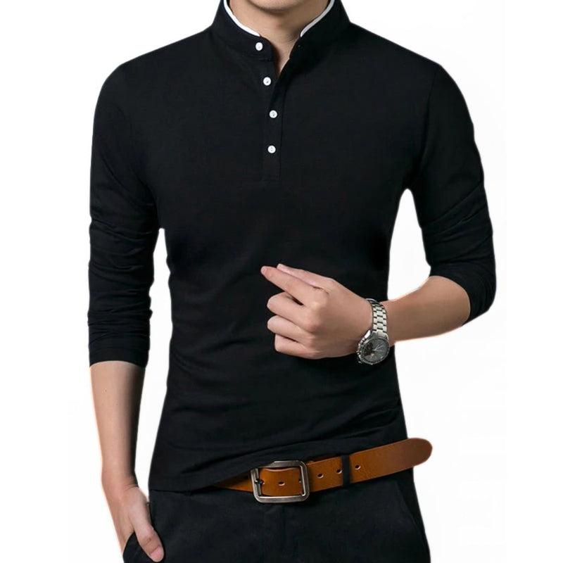 Long-Sleeve Polo Shirt Maxim – Business Casual & Breathable Comfort-Black-M-State of Style