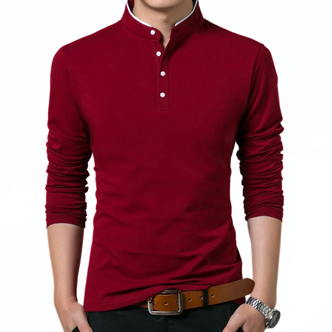 Long-Sleeve Polo Shirt Maxim – Business Casual & Breathable Comfort-Red-M-State of Style
