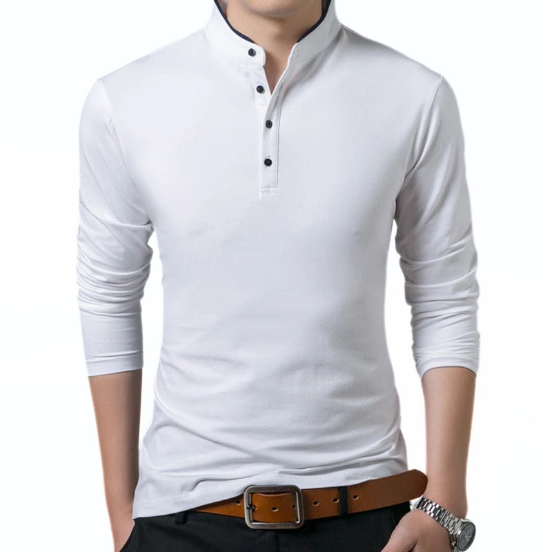 Long-Sleeve Polo Shirt Maxim – Business Casual & Breathable Comfort-White-M-State of Style