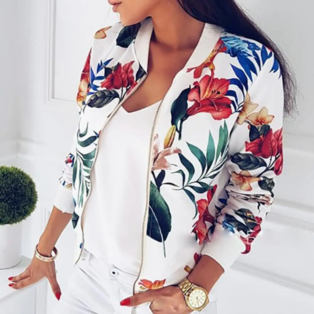 Long Sleeve Women's Summer Jacket with Floral Print – Liora-White-S-State of Style