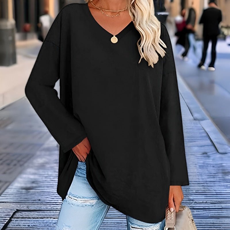 Long Sleeve Women's Sweater with V-Neck - Lucinda-Black-S-State of Style