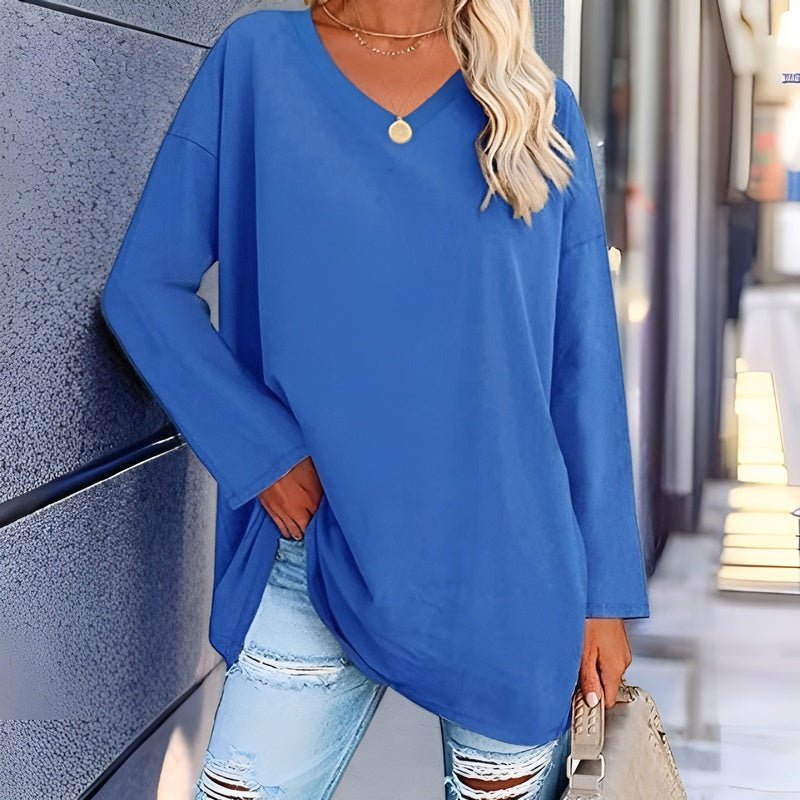 Long Sleeve Women's Sweater with V-Neck - Lucinda-Blue-S-State of Style