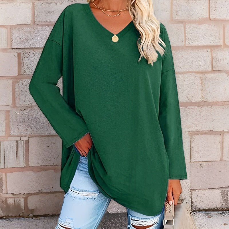 Long Sleeve Women's Sweater with V-Neck - Lucinda-Green-S-State of Style