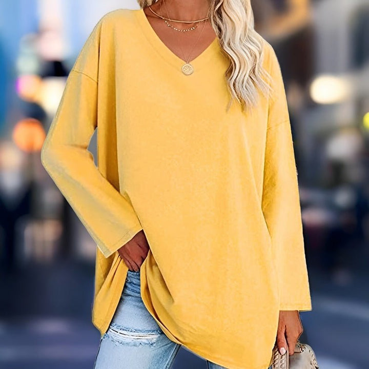 Long Sleeve Women's Sweater with V-Neck - Lucinda-Light Yellow-S-State of Style