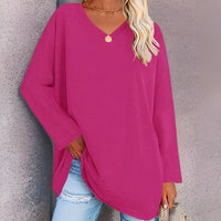 Long Sleeve Women's Sweater with V-Neck - Lucinda-Pink-S-State of Style