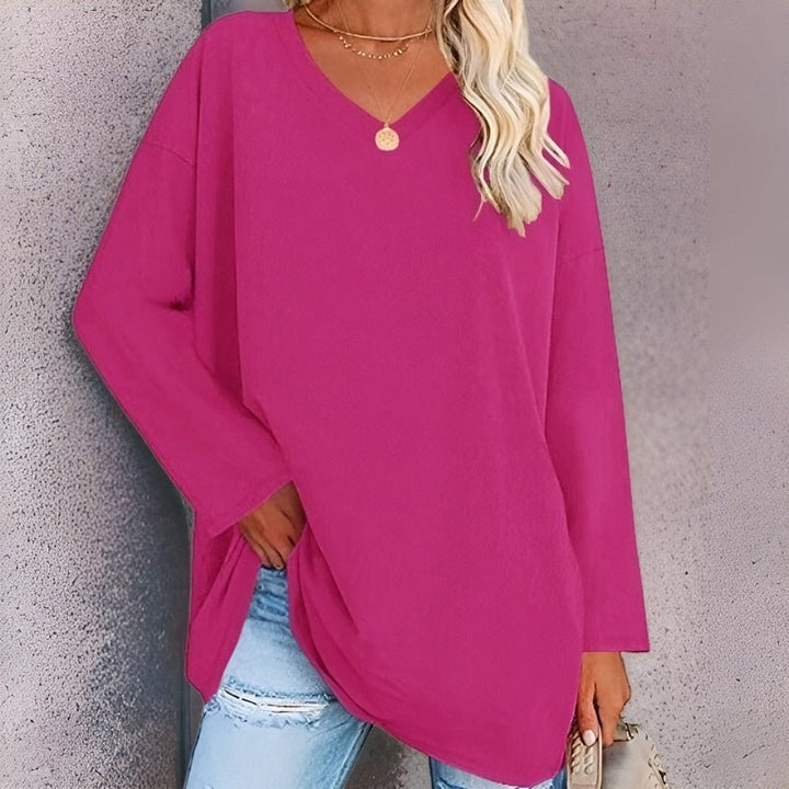 Long Sleeve Women's Sweater with V-Neck - Lucinda-Pink-S-State of Style