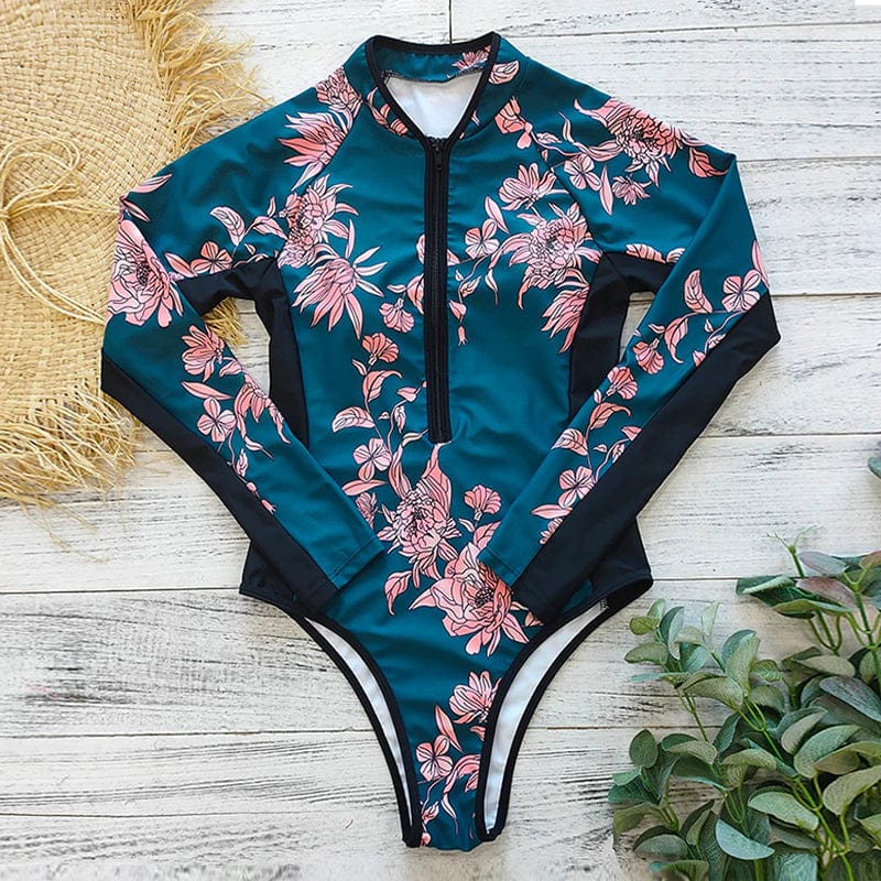 Long-sleeved one-piece women's swimsuit with zipper – Naria-Black-S-State of Style