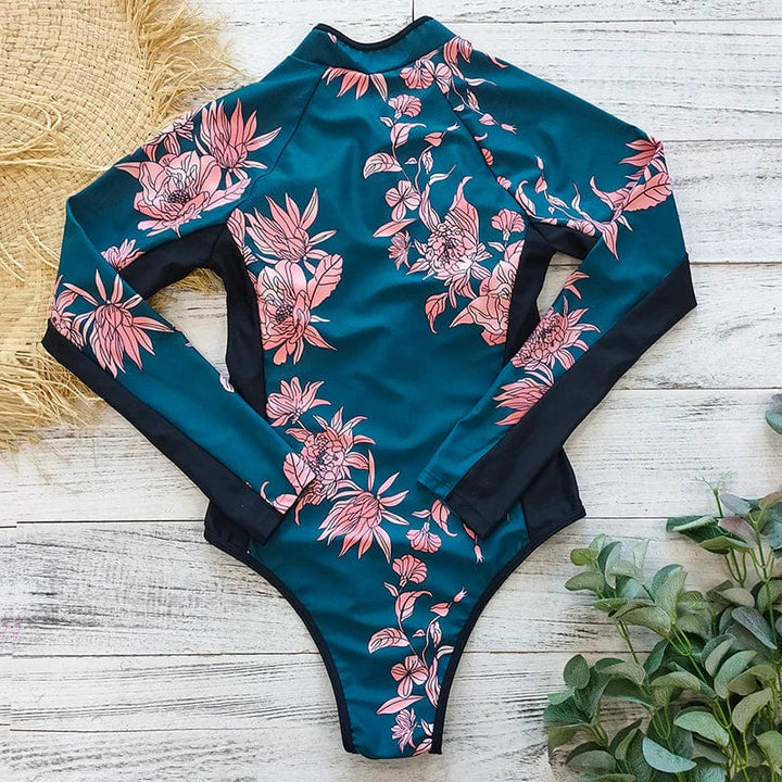 Long-sleeved one-piece women's swimsuit with zipper – Naria-Black-S-State of Style